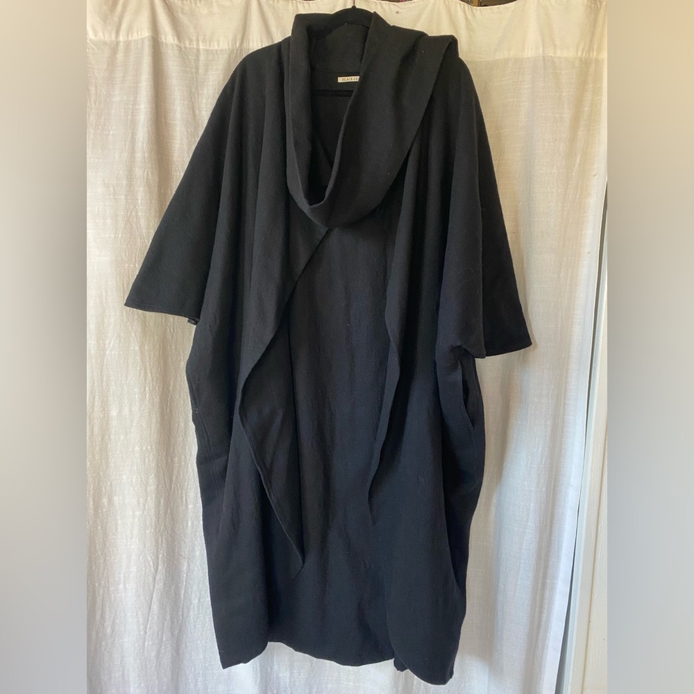 Black Crane Wool Cape Coat